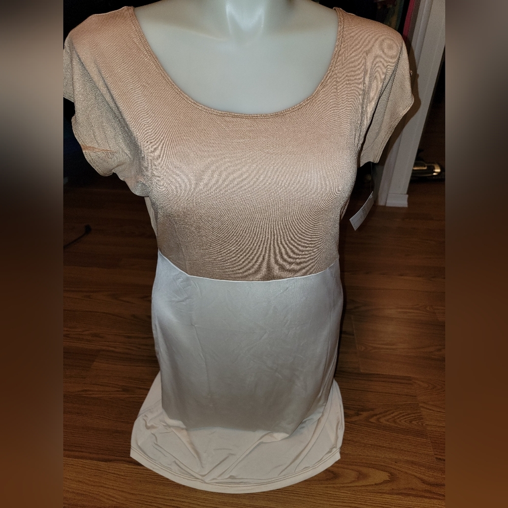 NEW NWT Halftee One Piece Sliptee Tan and White Women's Slip Sz3XL